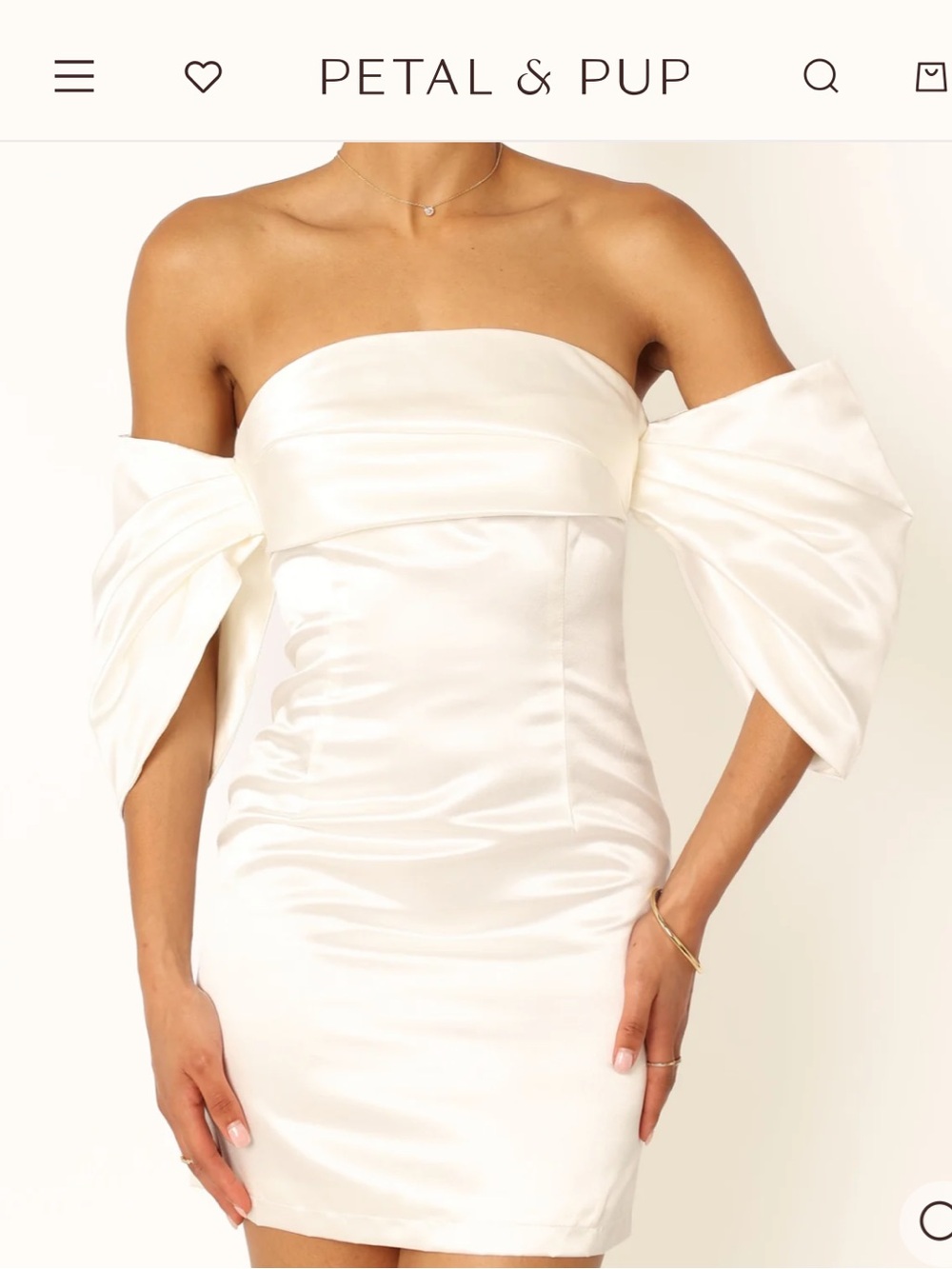 Women’s Petal & Pup BLACK off the shoulder puff sleeve satin cocktail dressfitsm
